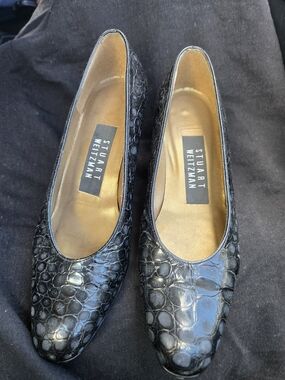 Stuart Weitzman Black Croc-Embossed Ballet Flats